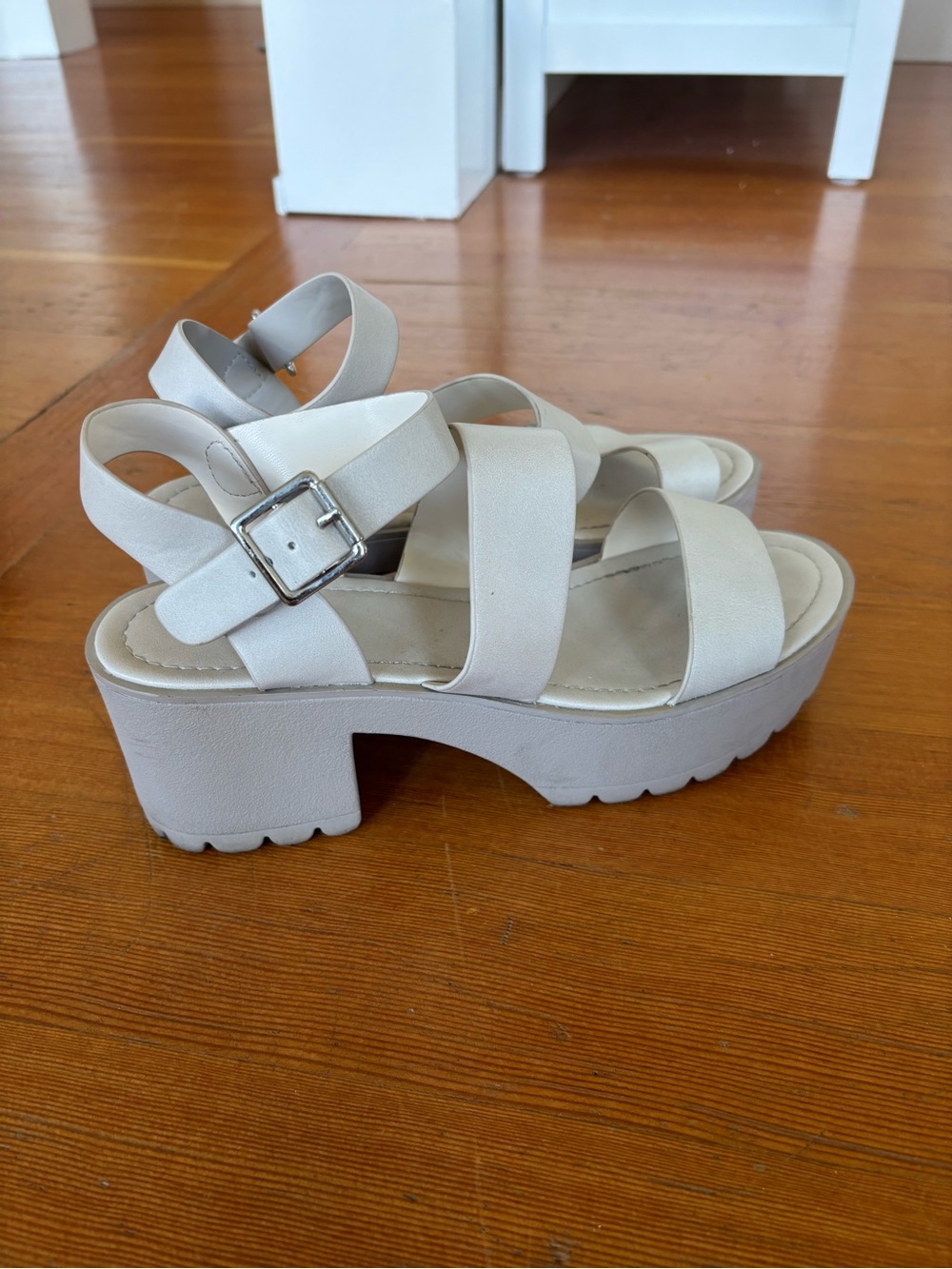 Soda Women's Cream Strappy Platform Sandals